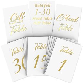 Gold Table Numbers 1 to 30 for Wedding Reception Gold Foil Table Number Cards 4x6 Inch with Head & Gift Table Restaurant Table Numbers Wedding Numbers
