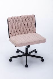 Criss Cross Legged Office Desk Chair with Wheels, Modern Armless Desk Chair with Wide Seat, Home Office Chairs for Work, Meditation, Vanity,Pink