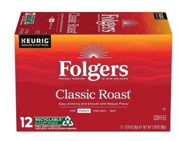 Folgers Classic Roast, Medium Roast Coffee, Keurig K Cup, 12 Count Box