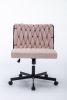 Criss Cross Legged Office Desk Chair with Wheels, Modern Armless Desk Chair with Wide Seat, Home Office Chairs for Work, Meditation, Vanity,Pink