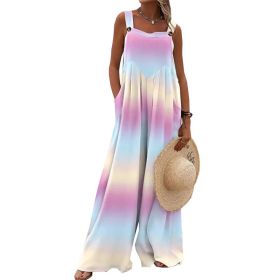 Printed Sleeveless Loose Sling Jumpsuit Wide Leg Pants (Color: Purple, size: M)