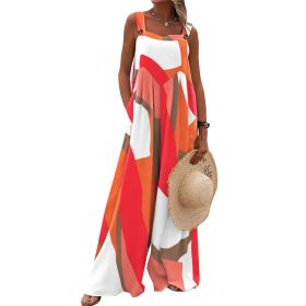 Printed Sleeveless Loose Sling Jumpsuit Wide Leg Pants (Color: Red, size: M)