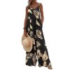 Printed Sleeveless Loose Sling Jumpsuit Wide Leg Pants