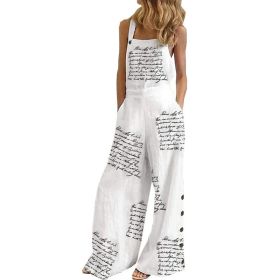 Printed Sleeveless Loose Sling Jumpsuit Wide Leg Pants (Color: White, size: XL)