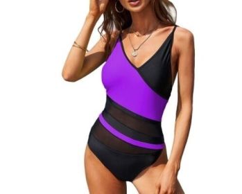 Mesh Slimming One Piece Swimsuits Bathing Suits (Color: Purple, size: L)