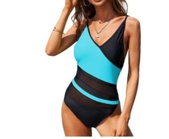 Mesh Slimming One Piece Swimsuits Bathing Suits (Color: Blue, size: L)