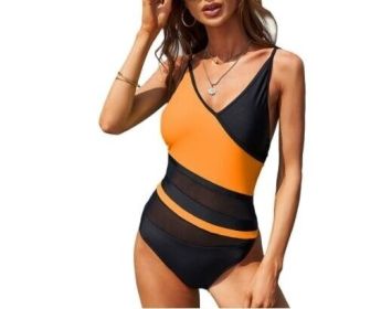 Mesh Slimming One Piece Swimsuits Bathing Suits (Color: Orange, size: XL)