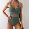 2025 New Style European and American One-piece Swimsuit for Women; Pure Color Mesh Bikini Swimwear.