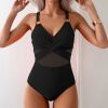 2025 New Style European and American One-piece Swimsuit for Women; Pure Color Mesh Bikini Swimwear.